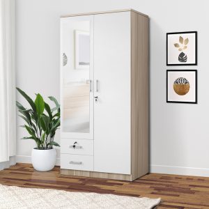 Arizona – Lemari Pakaian 2 Pintu Dengan Cermin (White Cream)