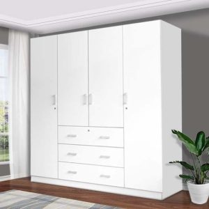 Lemari Pakaian 4 Pintu Minimalis Modern | Idaho White Wardrobe – Kirana Furniture