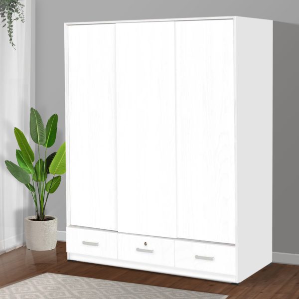 Bergen - Lemari 3 Pintu Sliding (White Glossy)