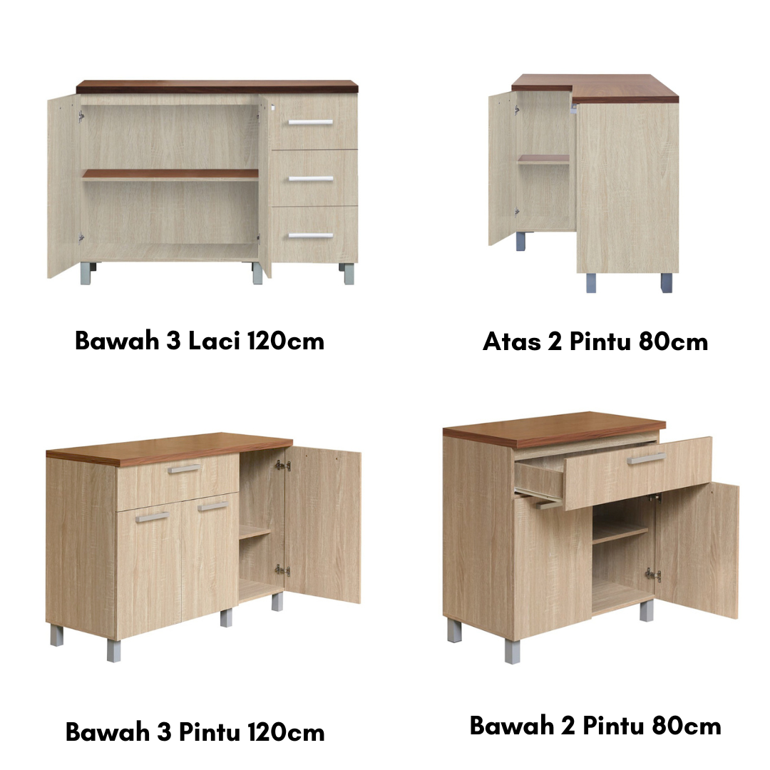 Kitchen Set Kayu Modern Minimalis | Denver Bawah 3 Laci – Kirana Furniture - Gambar 3