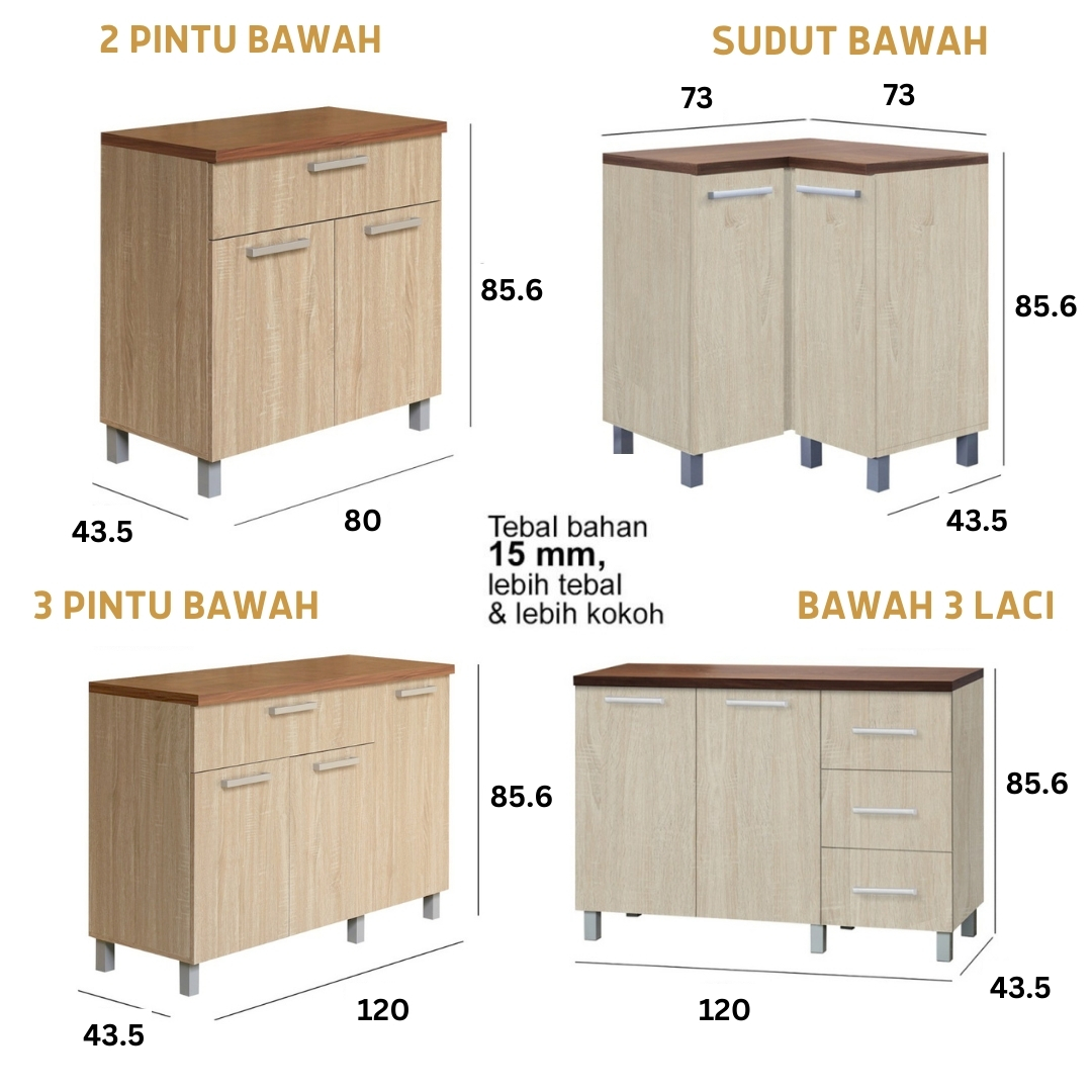 Kitchen Set Kayu Modern Minimalis | Denver Bawah 3 Laci – Kirana Furniture - Gambar 2