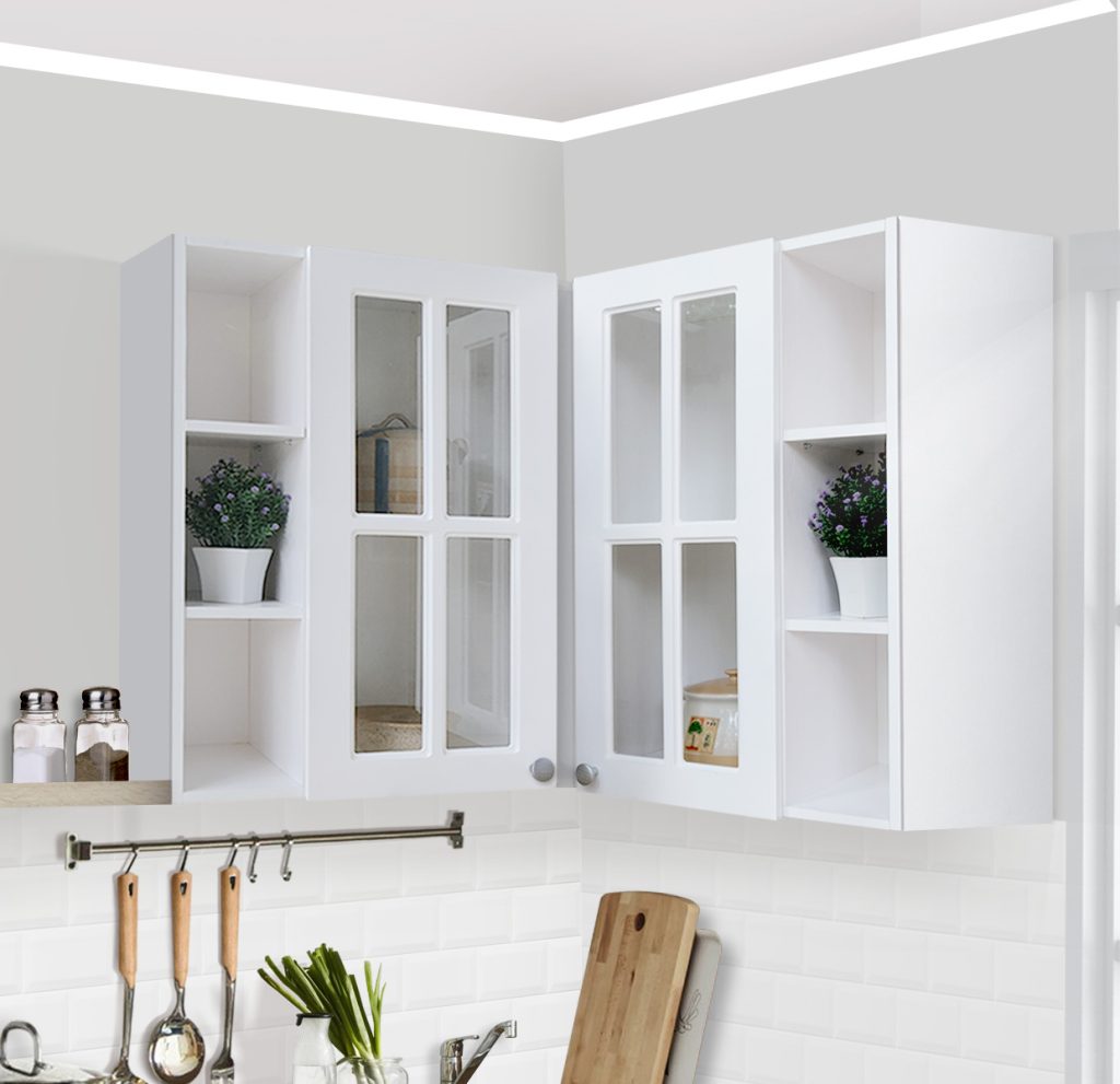 Kitchen Set Kayu Modern Minimalis | Nebraska Sudut Full Kaca – Kirana Furniture