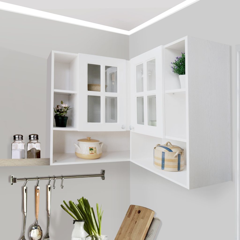 Kitchen Set Kayu Modern Minimalis | Nebraska Sudut Kaca Rak – Kirana Furniture