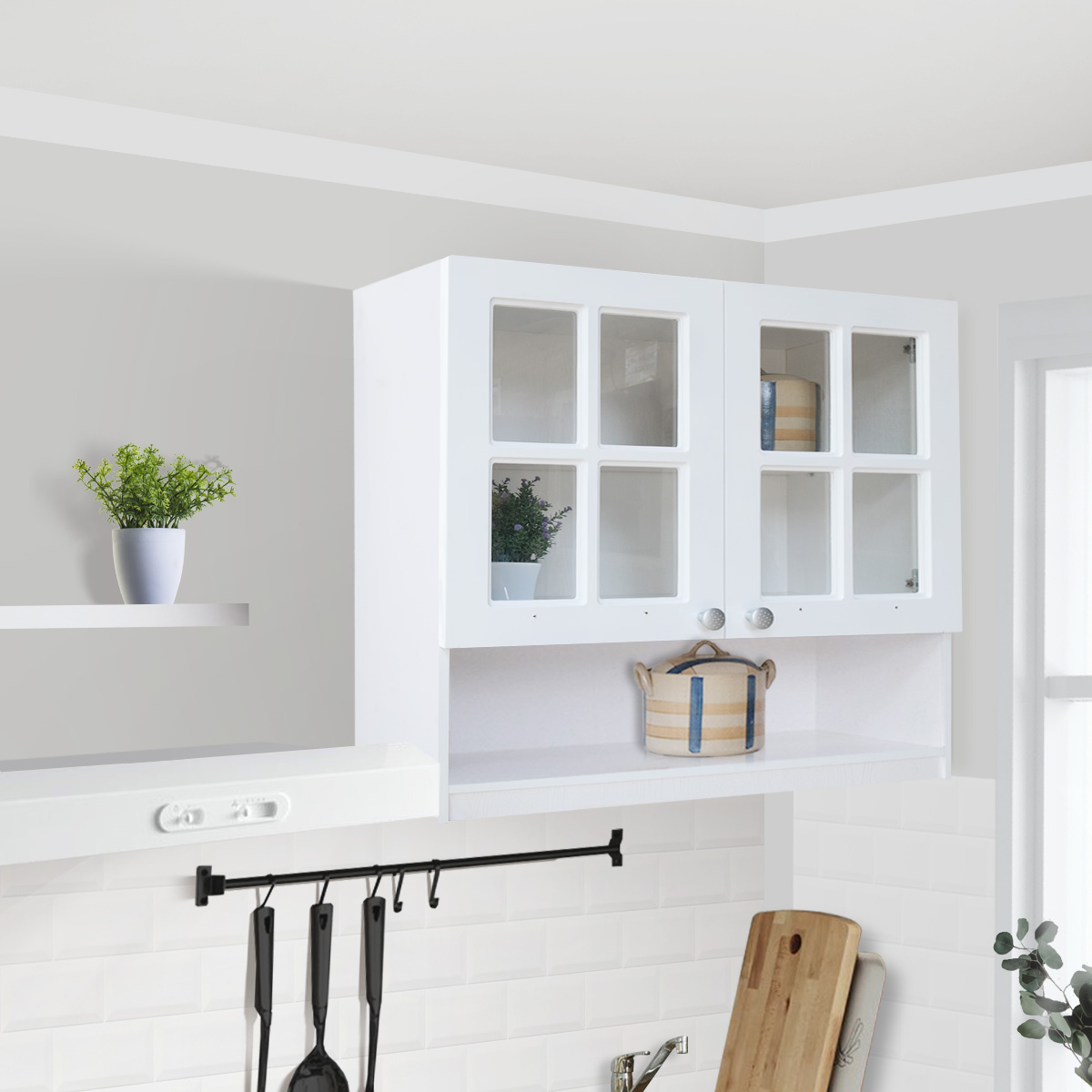 Kitchen Set Kayu Modern Minimalis | Nebraska 2 Pintu Kaca Rak – Kirana Furniture