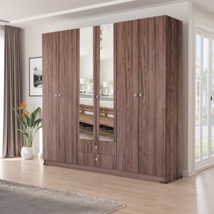 Lemari Pakaian Kayu 6 Pintu Minimalis Modern | Morris Wardrobe – Kirana Furniture