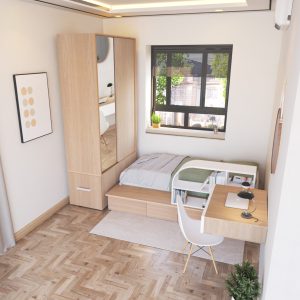 Set Kamar Tidur Kayu Minimalis Modern | Roma – Kirana Furniture