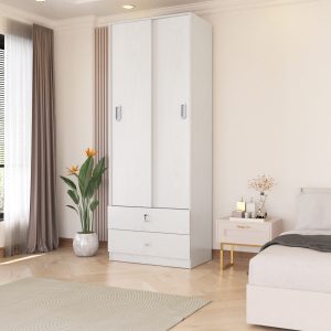 Lemari Sliding Kayu 2 Pintu Minimalis Modern | London Wardrobe – Kirana Furniture