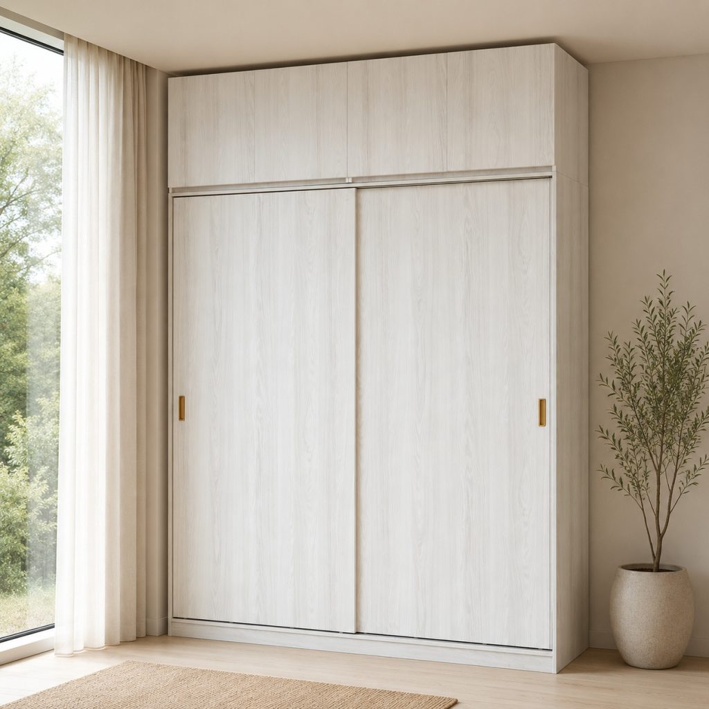 Lemari Sliding Kayu 2 Pintu Minimalis Modern | San Marino Wardrobe – Kirana Furniture