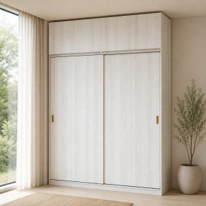 Lemari Sliding Kayu 2 Pintu Minimalis Modern | San Marino Wardrobe – Kirana Furniture