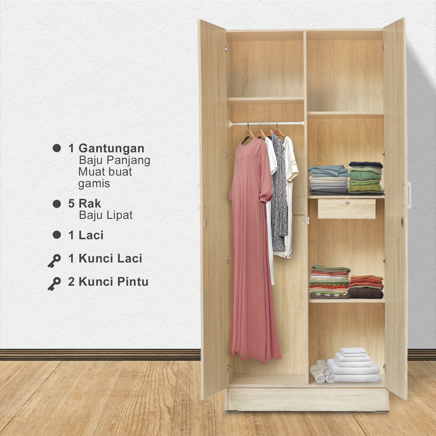 Lemari Pakaian Kayu Minimalis Modern | Wanaka Wardrobe – Kirana Furniture - Gambar 5