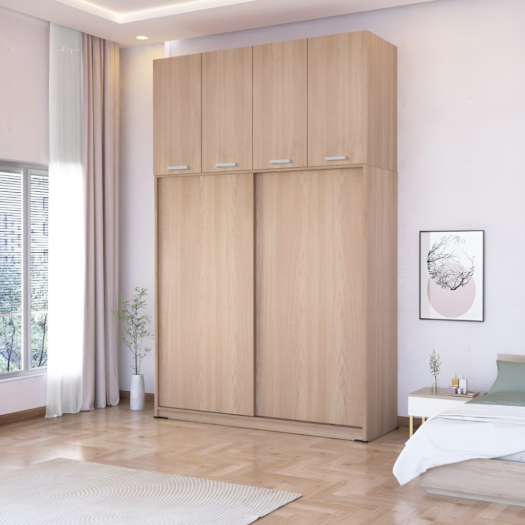 Lemari Sliding Kayu 2 Pintu Minimalis Modern | Paris Wardrobe – Kirana Furniture