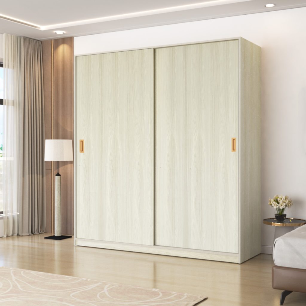 Lemari Sliding Kayu 2 Pintu Minimalis Modern | San Marino Wardrobe – Kirana Furniture