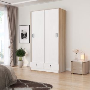 KIRANA NewOmaha - Lemari Pakaian Kayu 2 Pintu Sliding / Geser Wardrobe Putih Modern Minimalis